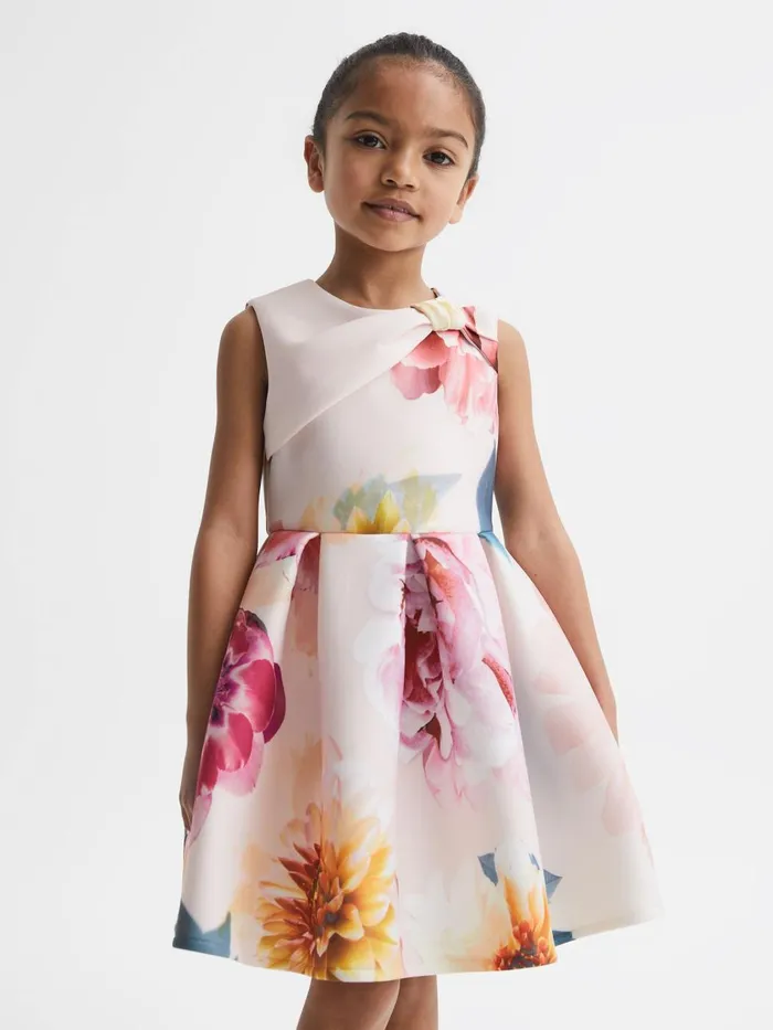 Children Reiss Dresses Emily Scuba Floral Printed Dress Pink