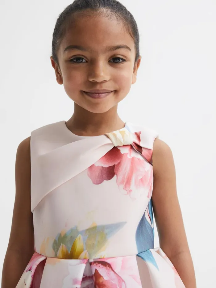 Children Reiss Dresses Emily Scuba Floral Printed Dress Pink