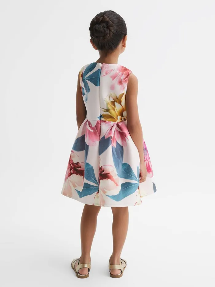 Children Reiss Dresses Emily Scuba Floral Printed Dress Pink