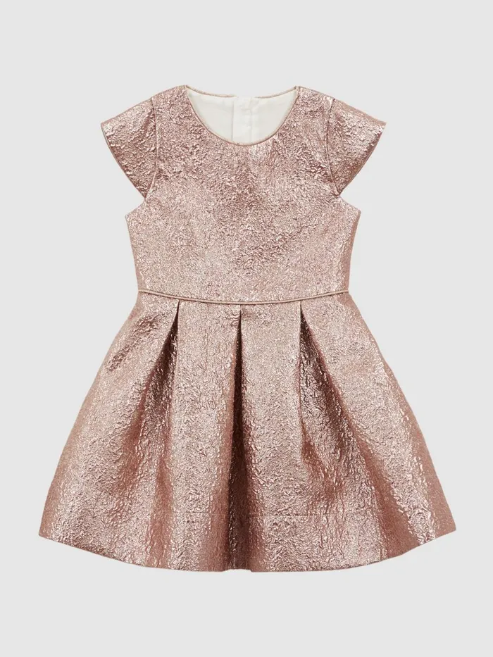 Children Reiss Dresses Nia Metallic Cap Sleeve Dress Gold