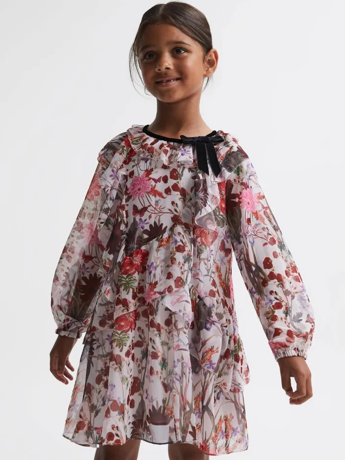 Children Reiss Dresses Yara Floral Frill Bow Dress Multi