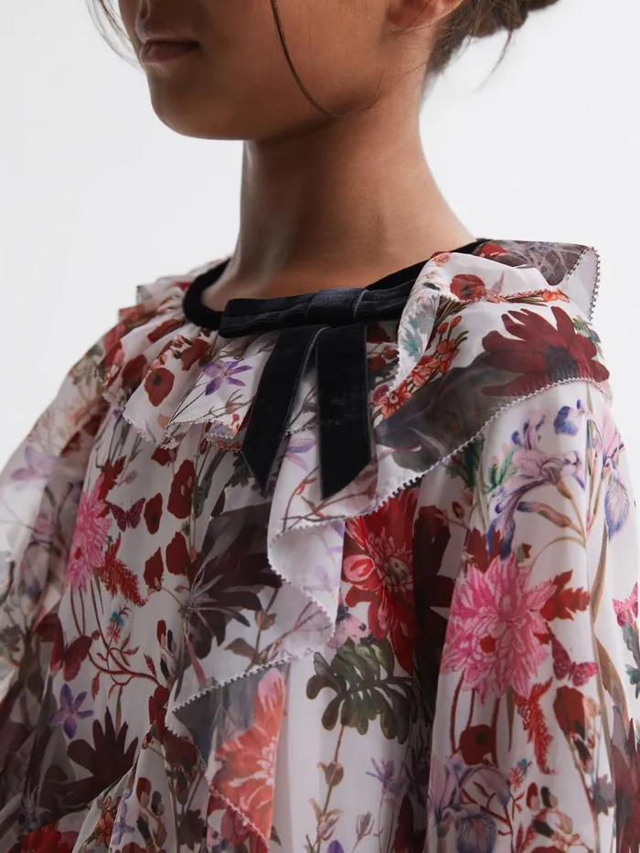 Children Reiss Dresses Yara Floral Frill Bow Dress Multi