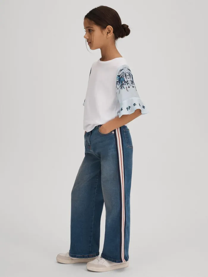 Children Reiss Jeans Marie Side Stripe Straight Leg Jeans Blue