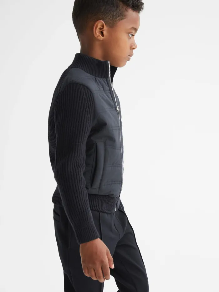 Children Reiss Knitwear Trainer Hybrid Zip Through Quilted Jakcet Navy