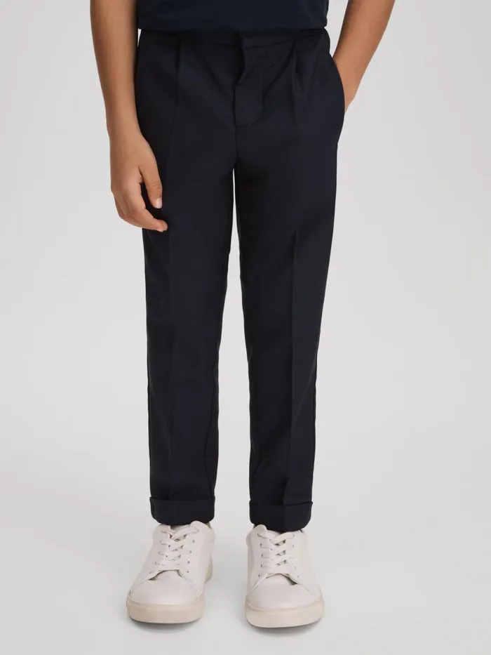 Children Reiss Pants Brighton Relaxed Elasticated Trousers With TurnUps Navy