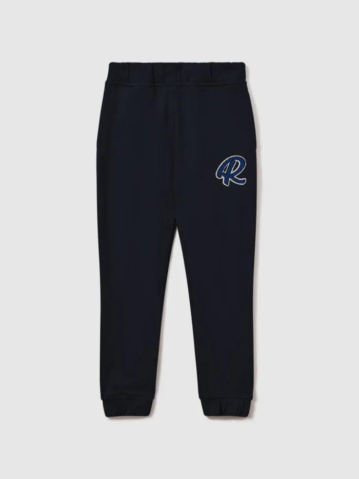 Children Reiss Pants Toby Cotton Elasticated Waist Motif Joggers Navy
