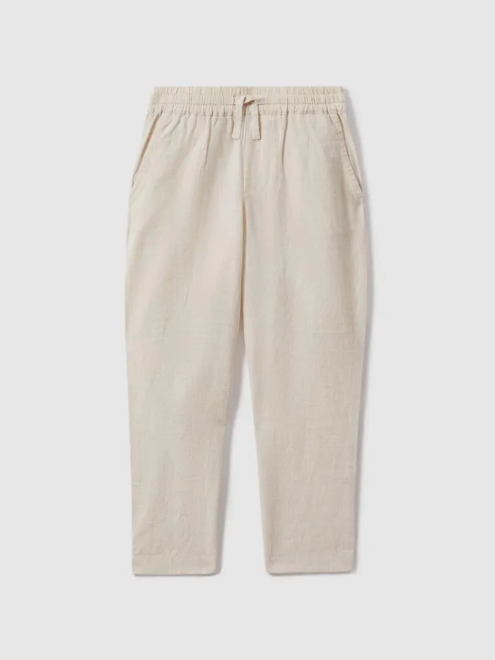 Children Reiss Pants Wilfred Linen Drawstring Tapered Trousers Stone
