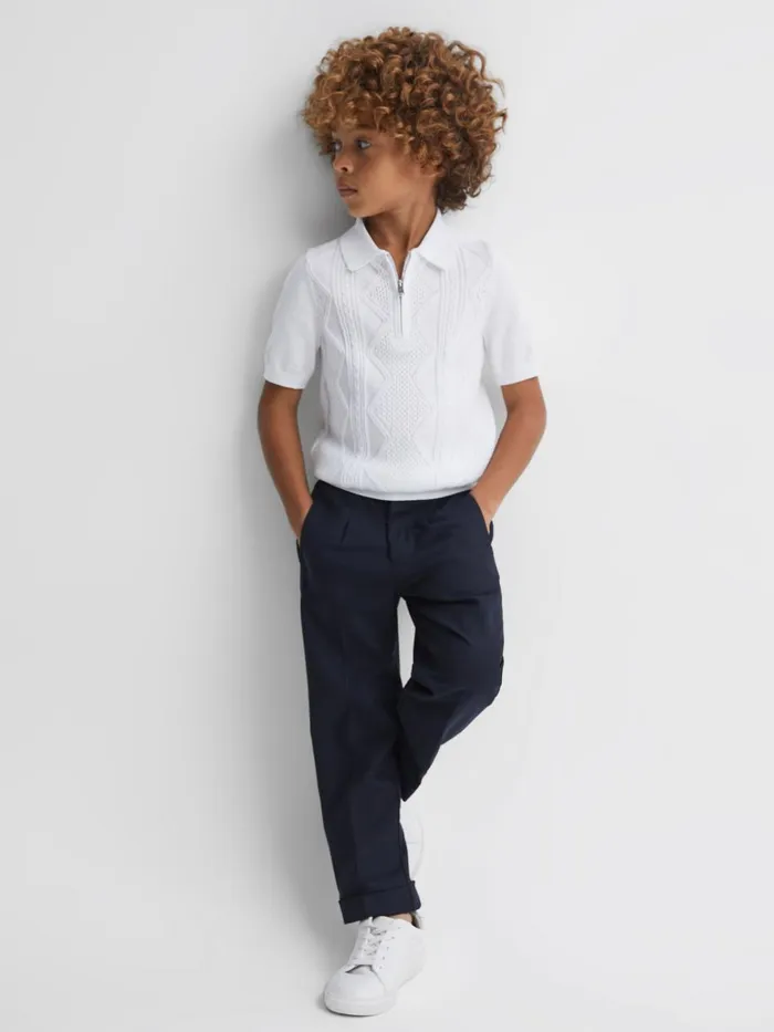 Children Reiss Polo Shirts Tropic Cotton HalfZip Polo Shirt White