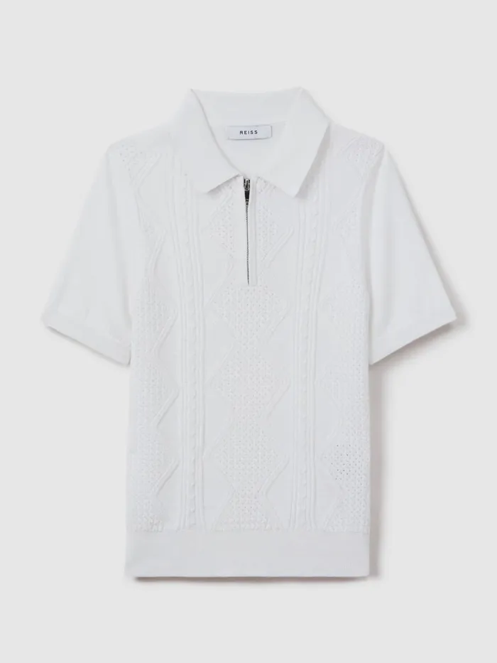 Children Reiss Polo Shirts Tropic Cotton HalfZip Polo Shirt White
