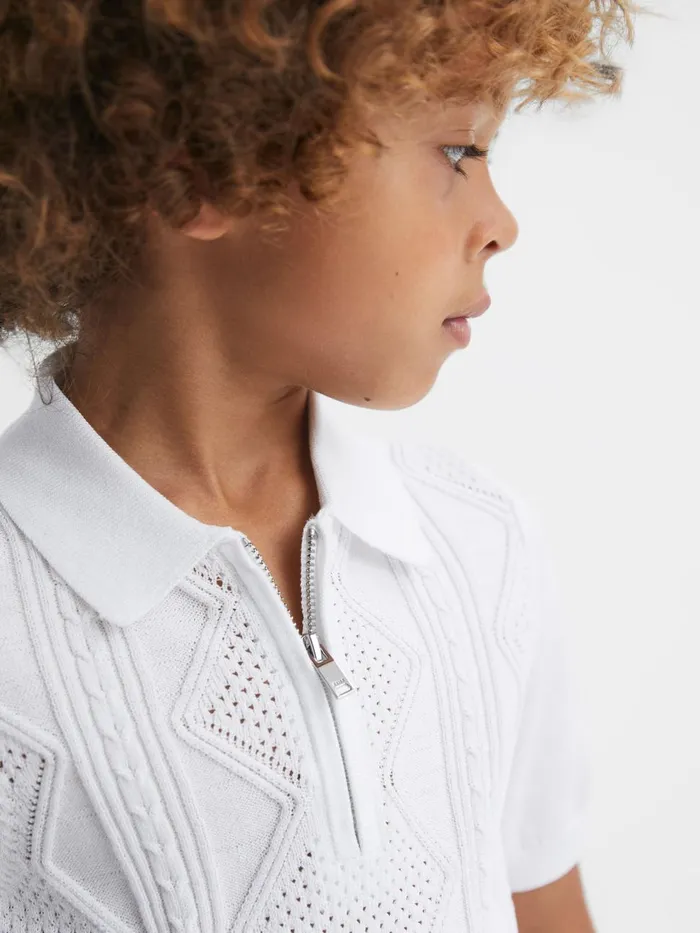 Children Reiss Polo Shirts Tropic Cotton HalfZip Polo Shirt White