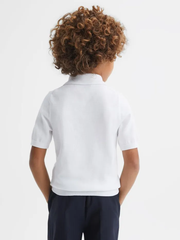 Children Reiss Polo Shirts Tropic Cotton HalfZip Polo Shirt White