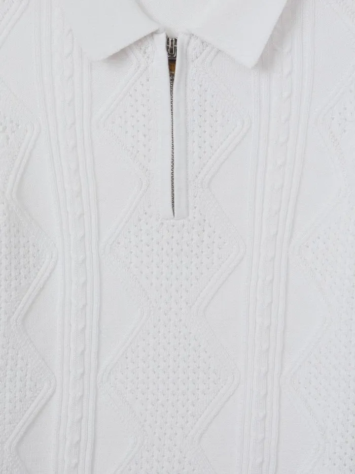 Children Reiss Polo Shirts Tropic Cotton HalfZip Polo Shirt White