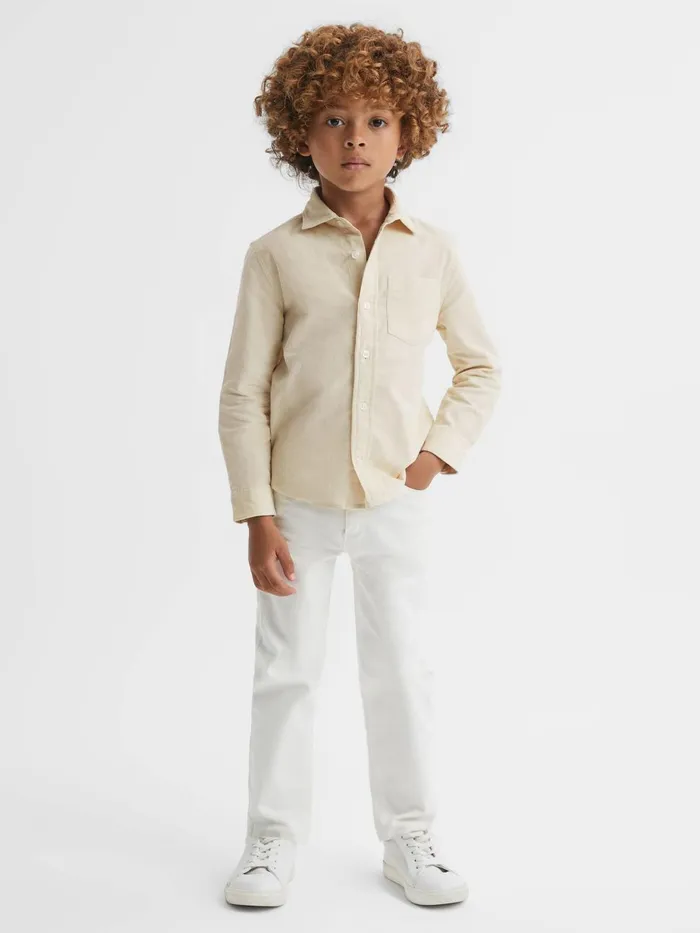 Children Reiss Shirts Albion Corduroy Cutaway Collar Shirt White