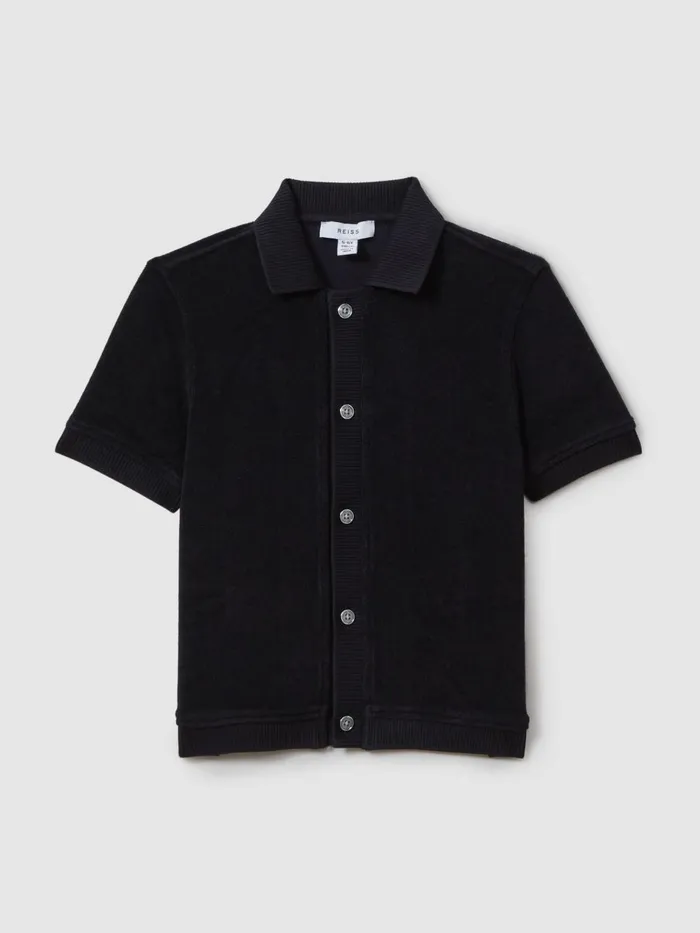 Children Reiss Shirts Eden Towelling Cuban Collar Shirt Navy