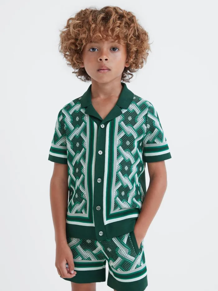Children Reiss Shirts Hyde Knitted Cuban Collar ButtonThrough Shirt Green Multi Children Reiss Shirts Hyde Knitted Cuban Collar ButtonThrough Shirt Green Multi