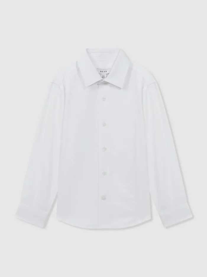 Children Reiss Shirts Marcel Slim Fit Textured Bib Dinner Shirt White