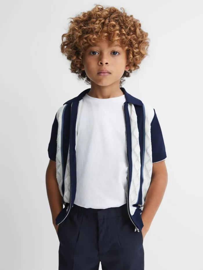 Children Reiss Shirts Selwood Colourblock ZipThrough Shirt Navywhite