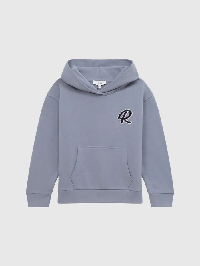 Children Reiss Sweats and Hoodies Cade Oversized Garment Dyed Logo Hoodie Ashley Blue