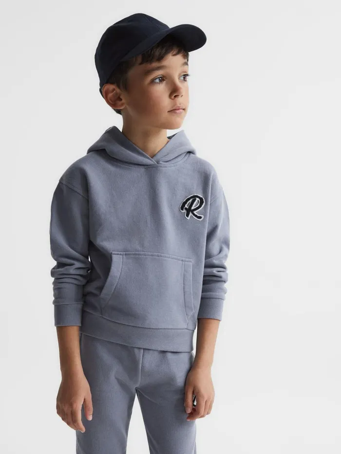 Children Reiss Sweats and Hoodies Cade Oversized Garment Dyed Logo Hoodie Ashley Blue