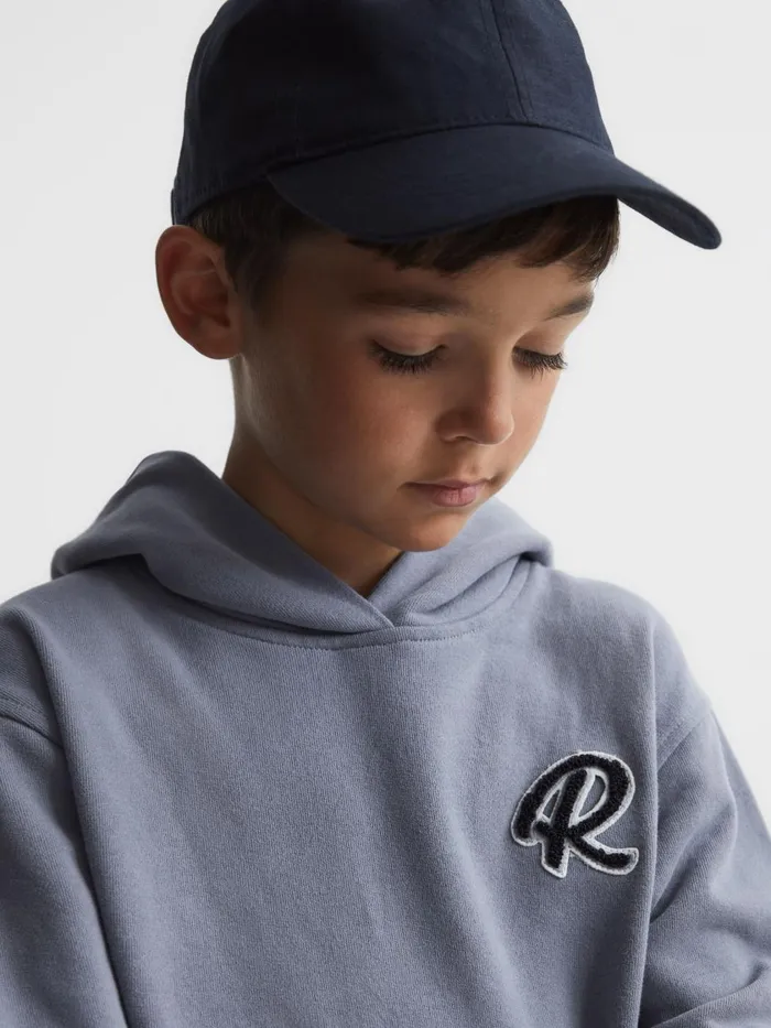 Children Reiss Sweats and Hoodies Cade Oversized Garment Dyed Logo Hoodie Ashley Blue