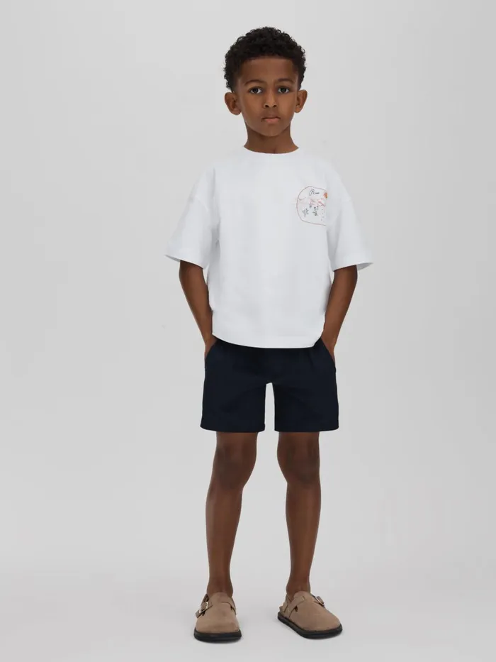 Children Reiss TShirts Monte Cotton Crew Neck Motif TShirt Optic Whiteorange