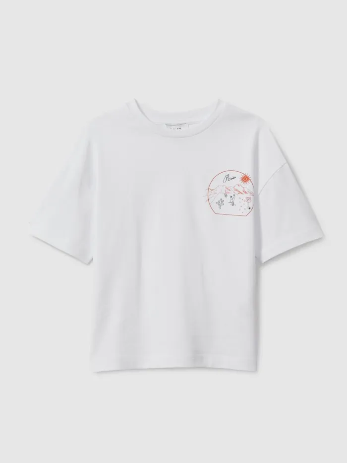 Children Reiss TShirts Monte Cotton Crew Neck Motif TShirt Optic Whiteorange