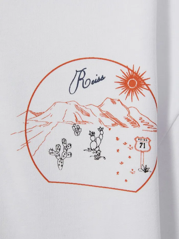 Children Reiss TShirts Monte Cotton Crew Neck Motif TShirt Optic Whiteorange