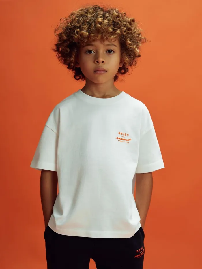 Children Reiss Tops and TShirts F1 Oversized Cotton Crew Neck TShirt White