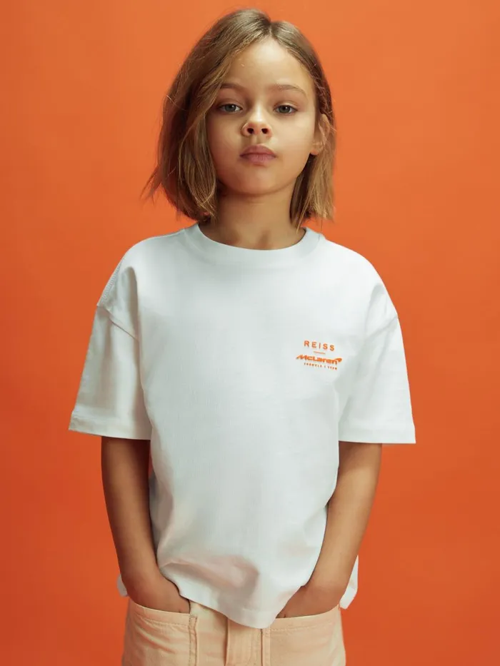 Children Reiss Tops and TShirts F1 Oversized Cotton Crew Neck TShirt White