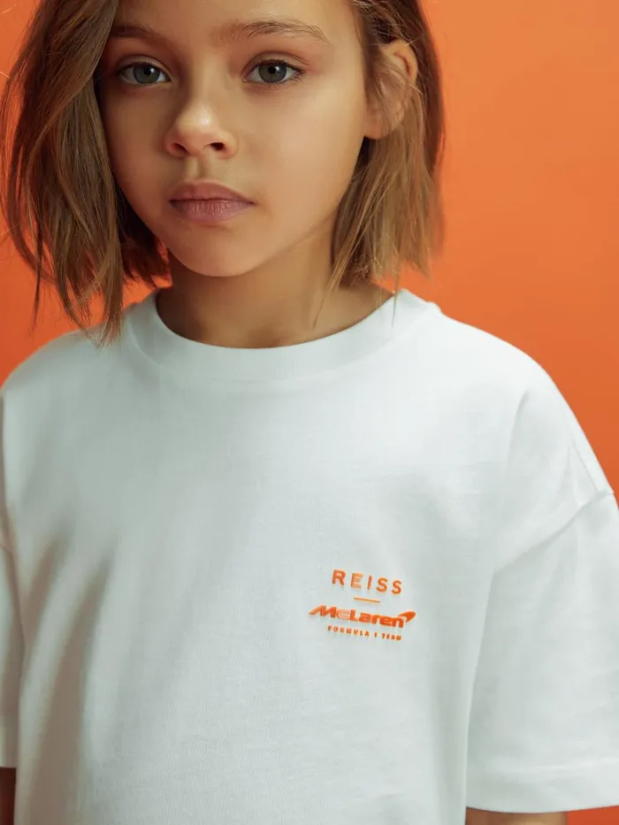 Children Reiss Tops and TShirts F1 Oversized Cotton Crew Neck TShirt White