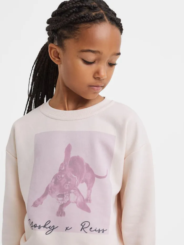 Children Reiss Tops and TShirts Yoshy Cotton Print Crew Neck Jumper Pink