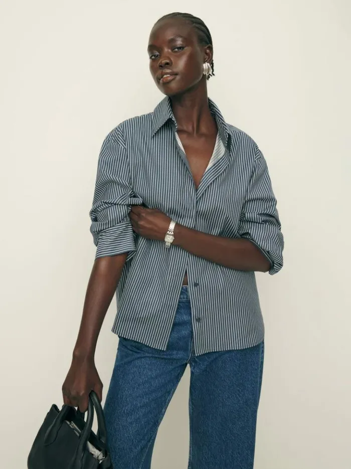 Clothing The Reformation Andy Oversized Shirt Long Island Stripe