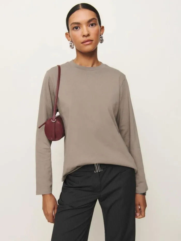 Clothing The Reformation Asher Oversized Long Sleeve Tee Taupe