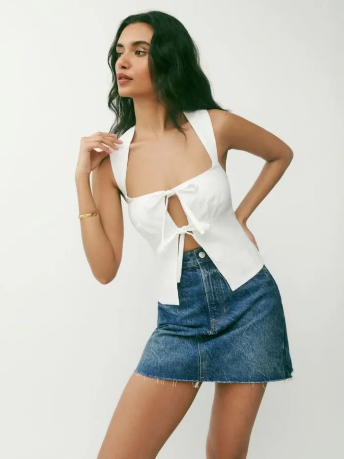 Clothing The Reformation Azalea Linen Top White