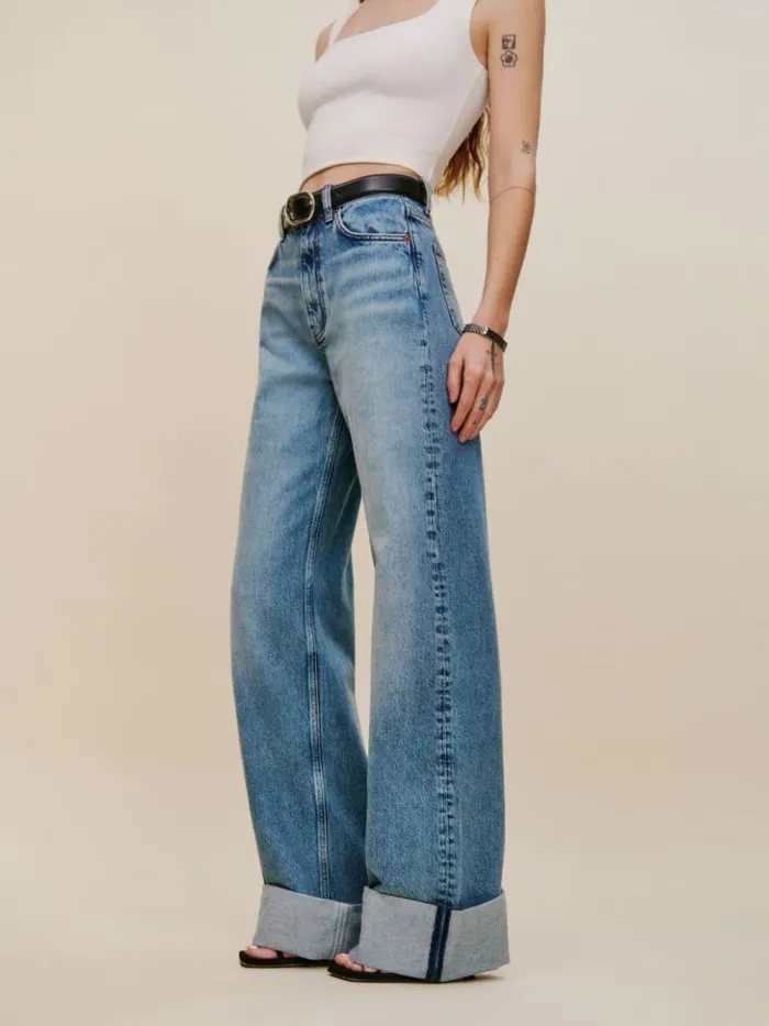 Clothing The Reformation Cary Cuffed High Rise Slouchy Wide Leg Jeans Denver