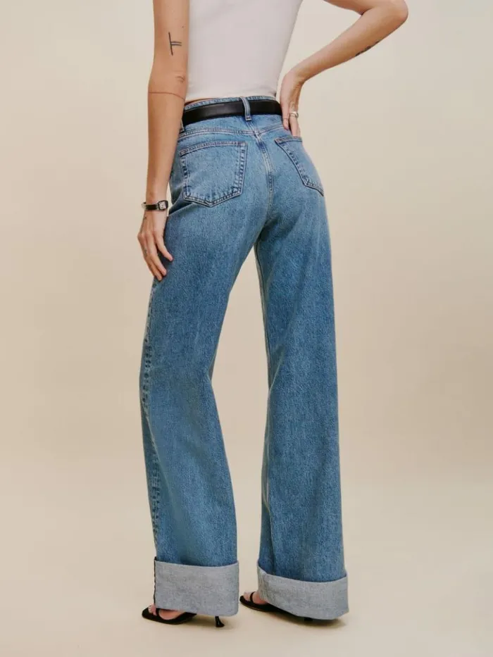 Clothing The Reformation Cary Cuffed High Rise Slouchy Wide Leg Jeans Denver