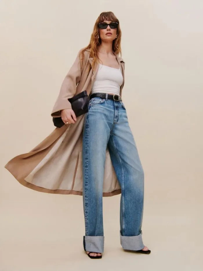 Clothing The Reformation Cary Cuffed High Rise Slouchy Wide Leg Jeans Denver
