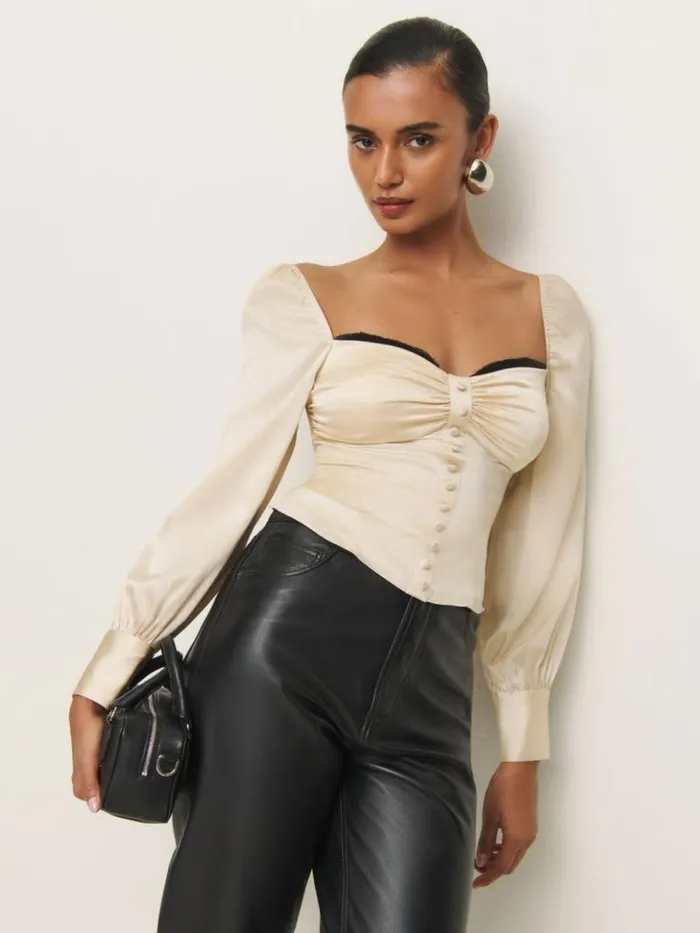 Clothing The Reformation Chiara Silk Top Almond