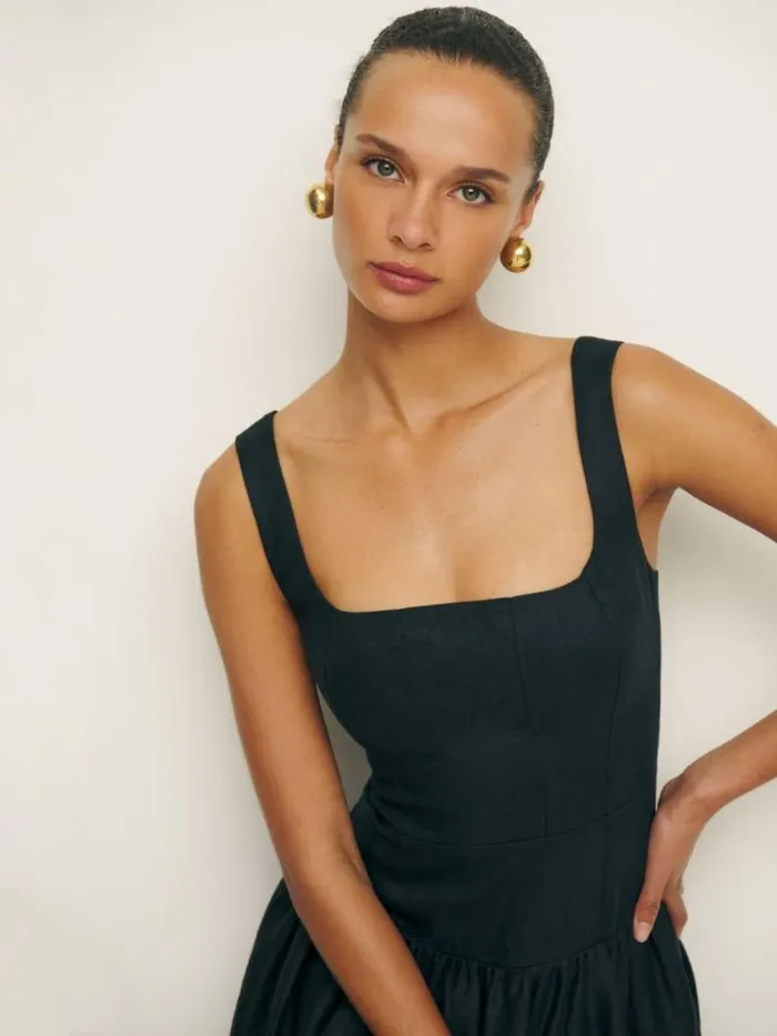 Clothing The Reformation Delia Linen Dress Black