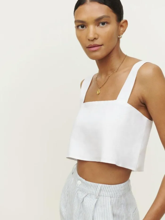 Clothing The Reformation Lorin Linen Top White