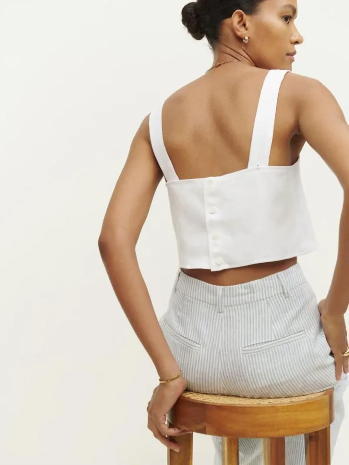 Clothing The Reformation Lorin Linen Top White