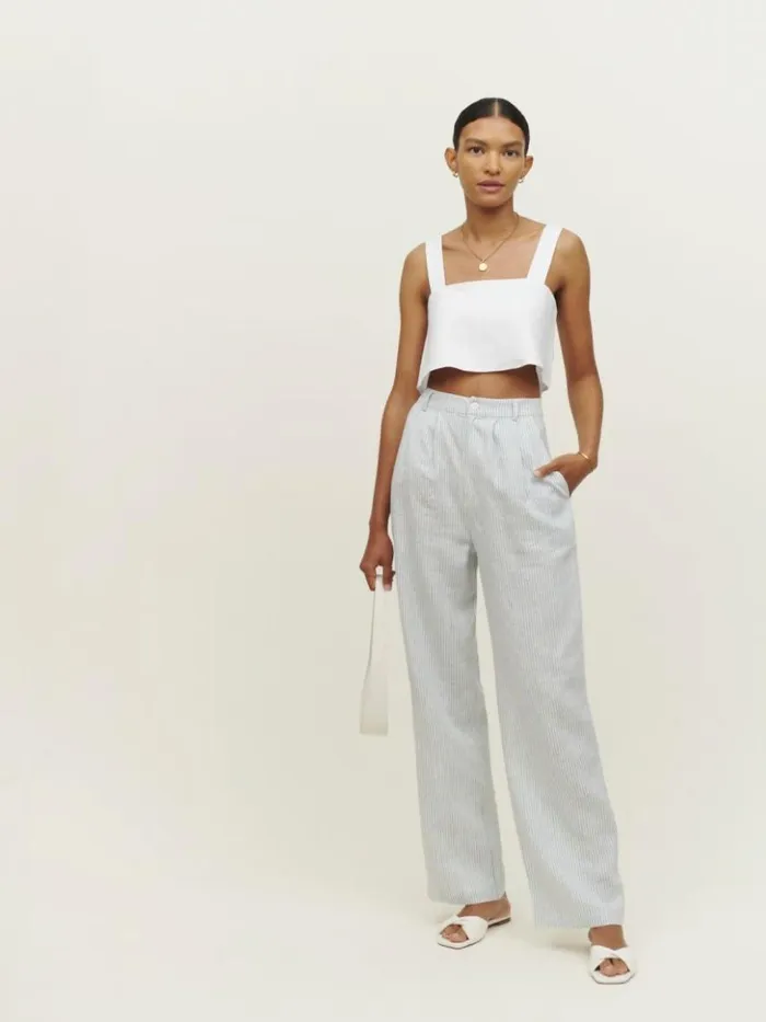 Clothing The Reformation Lorin Linen Top White