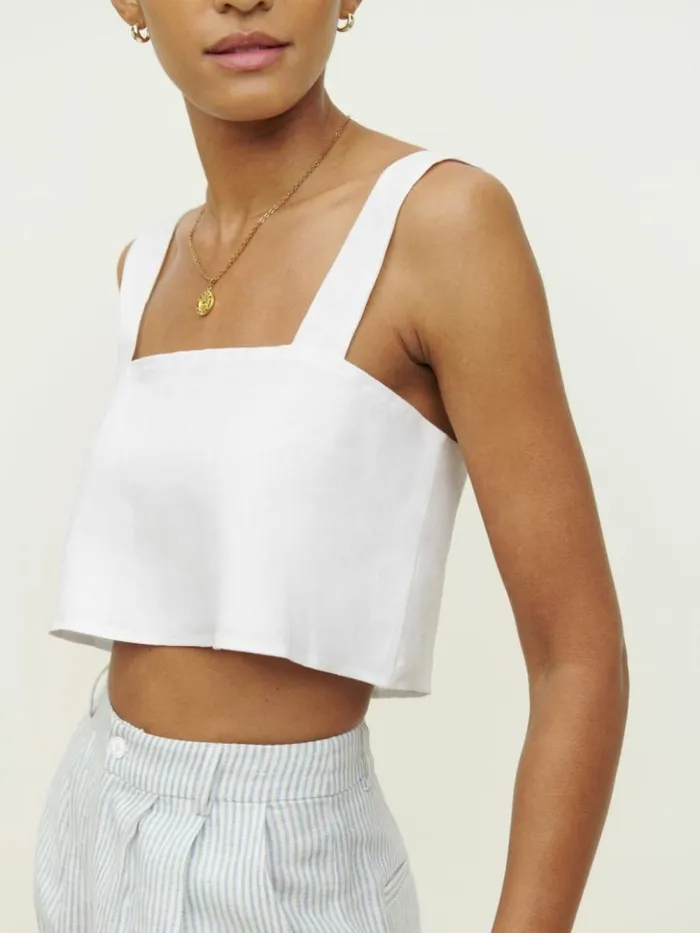 Clothing The Reformation Lorin Linen Top White