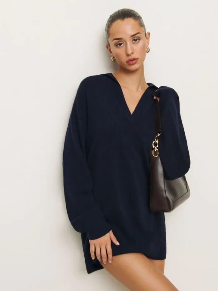 Clothing The Reformation Maeve Cashmere Polo Dress Navy
