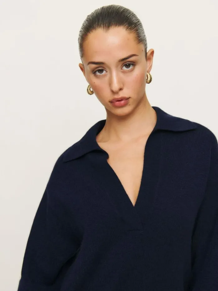 Clothing The Reformation Maeve Cashmere Polo Dress Navy
