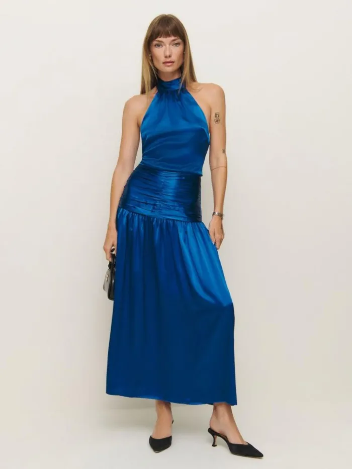 Clothing The Reformation Petites Zaria Silk Dress Pacific Ocean