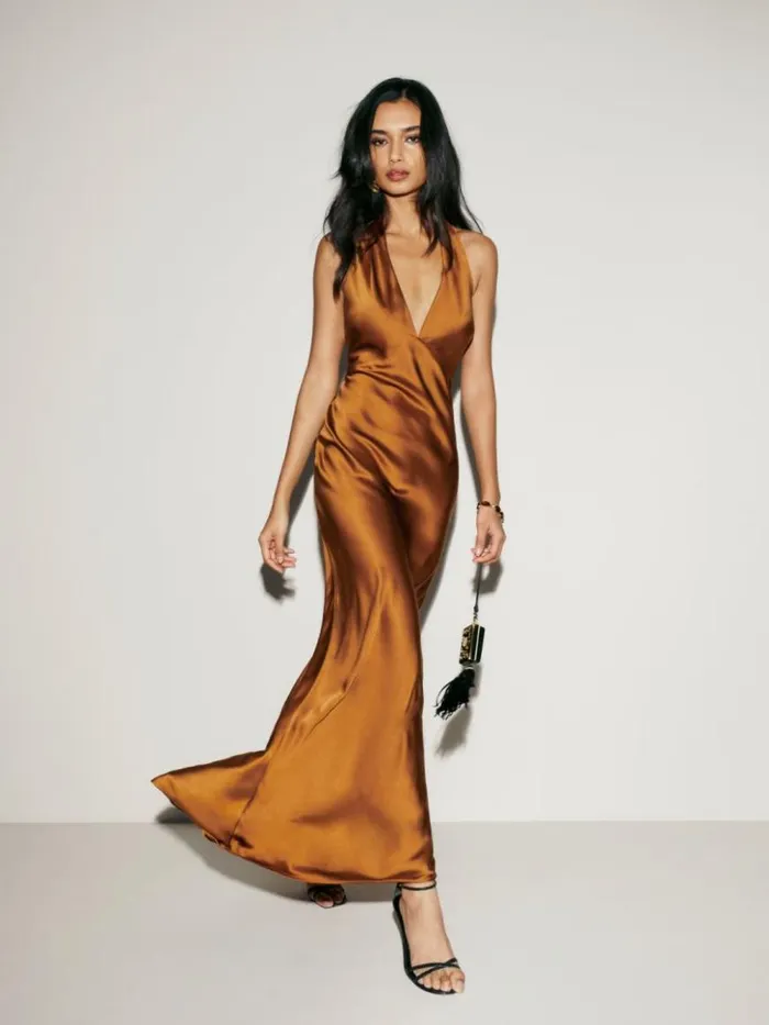 ClothingWeddings The Reformation Daniela Silk Dress Copper