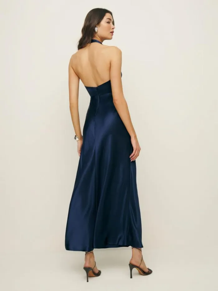 ClothingWeddings The Reformation Petites Daniela Silk Dress Navy