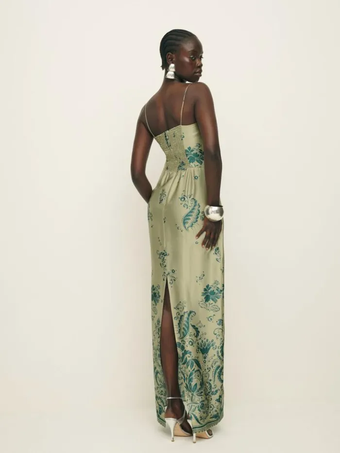 ClothingWeddings The Reformation Petites Frankie Silk Dress Sage Border