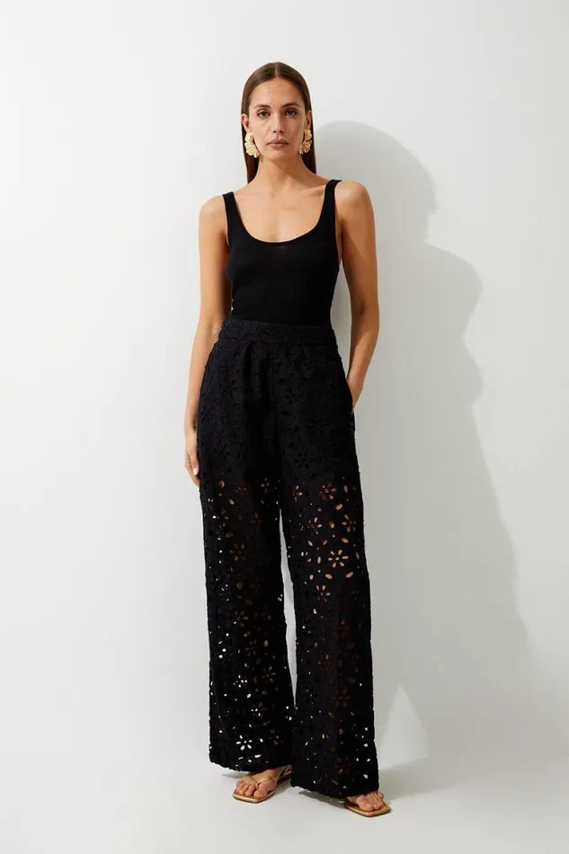 CoOrds Women Karen Millen Broderie Woven Trouser Black